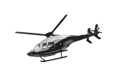 Modern toy military helicopter on white background