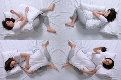 Woman suffering from insomnia, set of photos. Sleep disorder