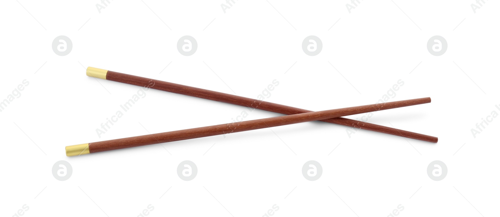 Photo of Pair of wooden chopsticks isolated on white