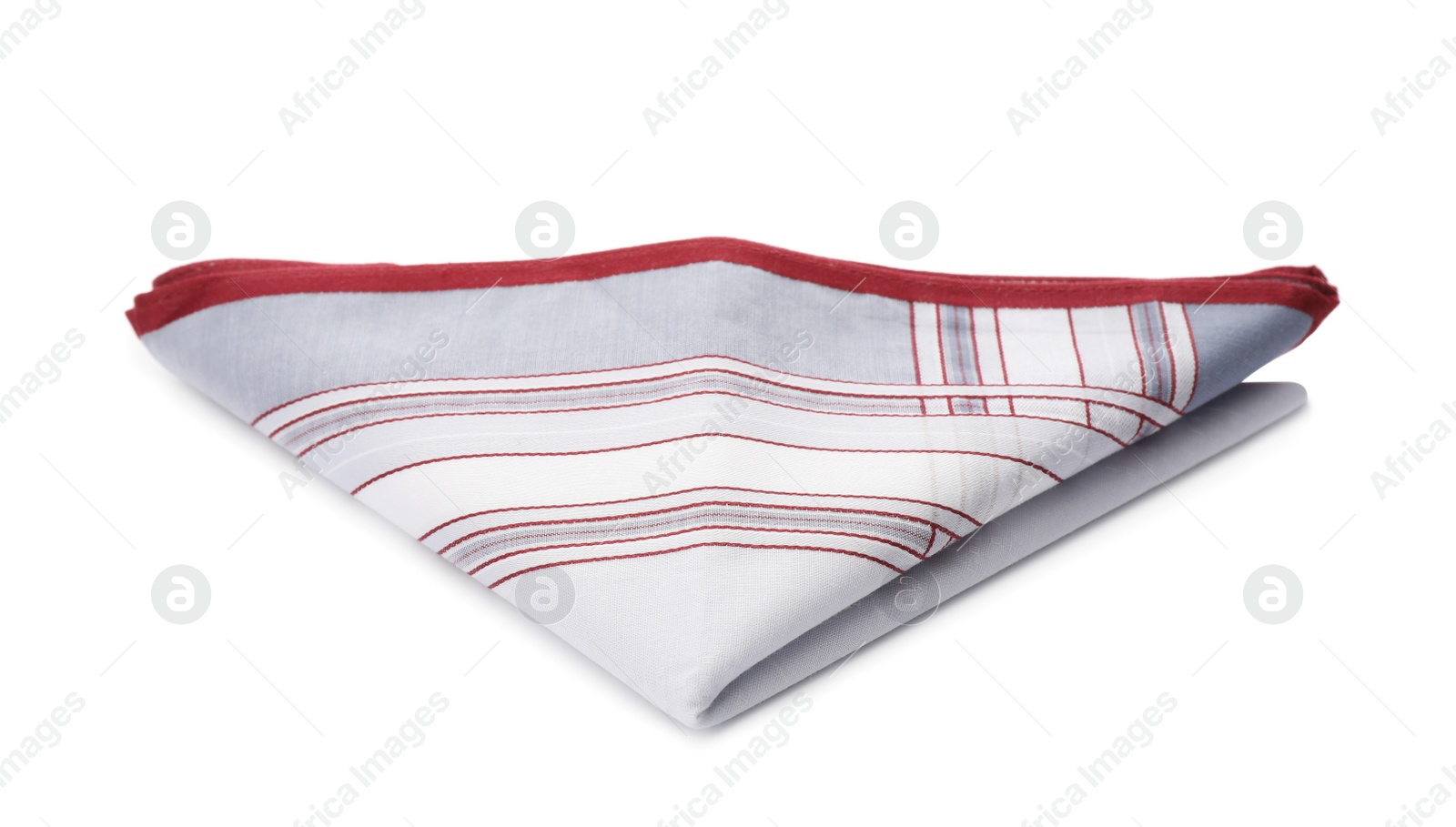 Photo of Folded handkerchief isolated on white. Stylish accessory