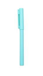 One turquoise marker on white background, top view