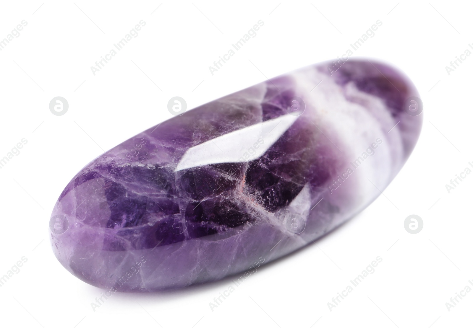 Photo of Beautiful purple amethyst chevron gemstone on white background