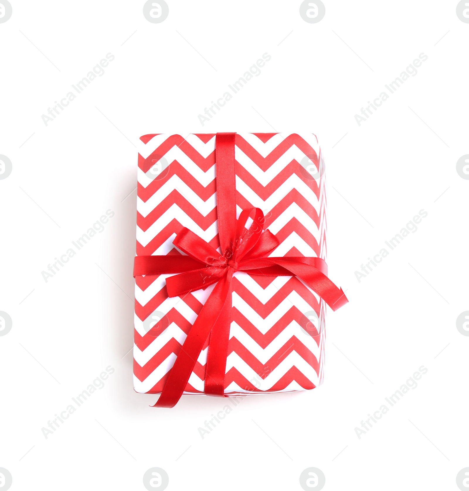 Photo of Beautifully decorated gift box on white background, top view