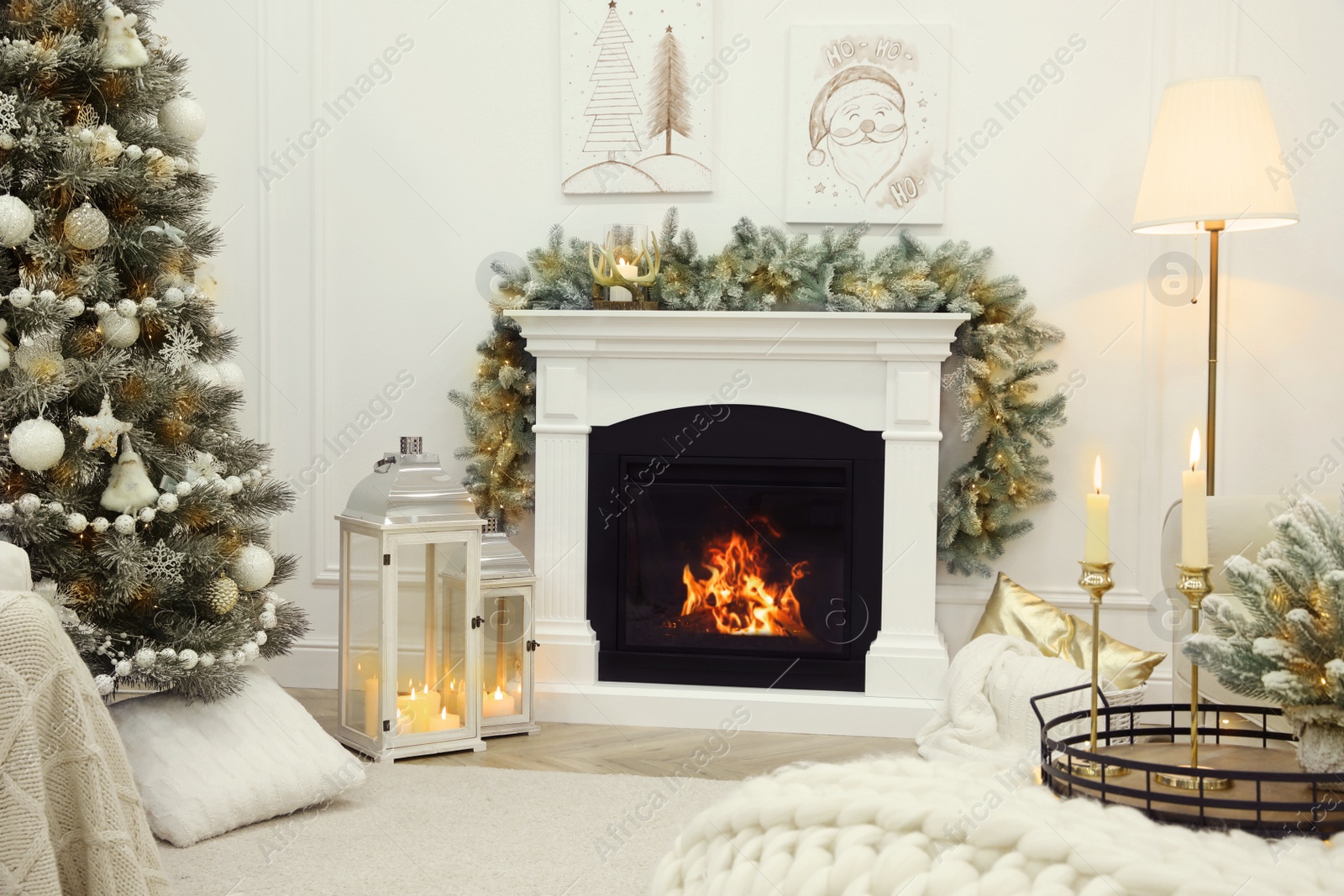 Photo of Fireplace in beautiful living room decorated for Christmas