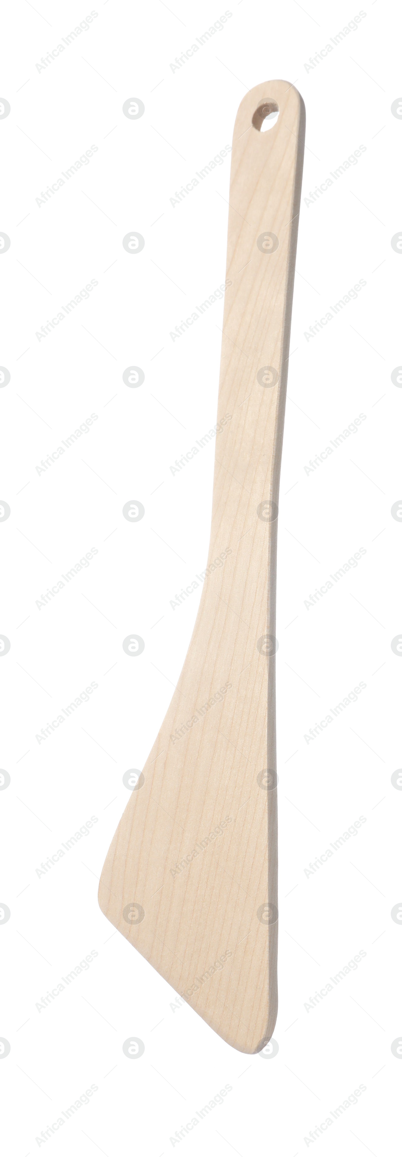 Photo of One wooden spatula isolated on white. Kitchen utensil