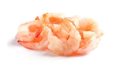 Photo of Fresh shrimps on white background