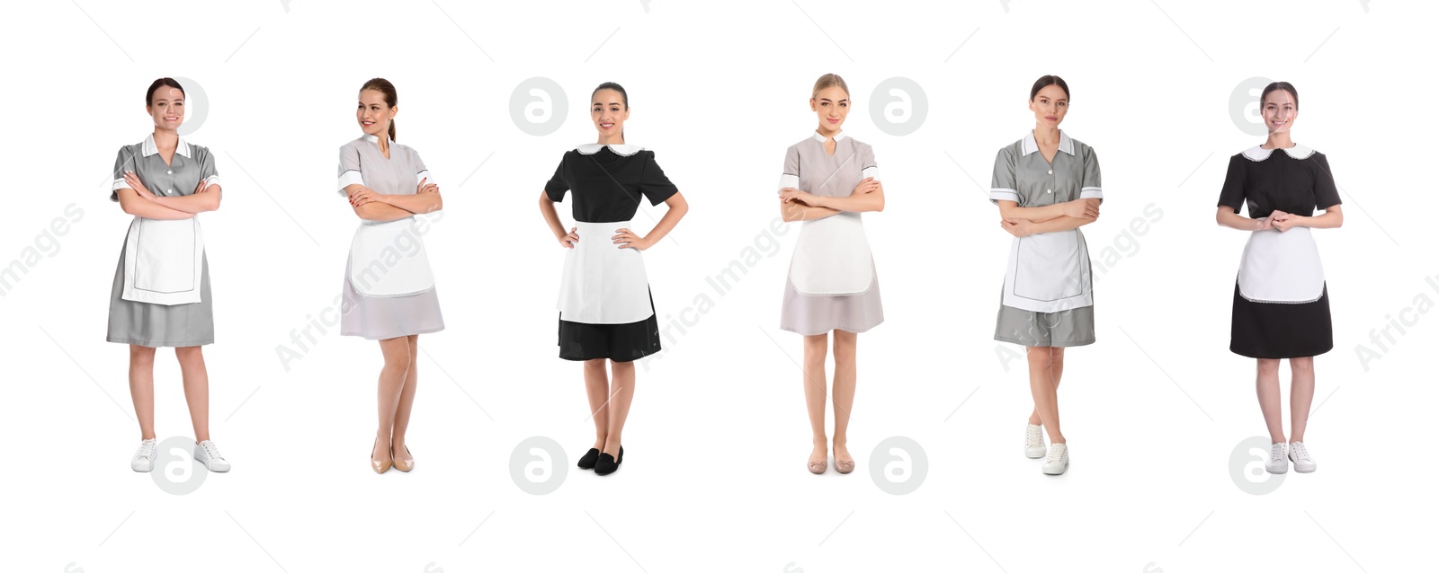 Image of Collage with chambermaids on white background. Banner design