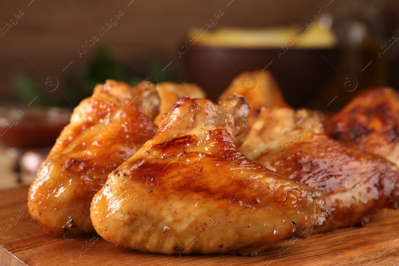 Photo of Closeup view of delicious fried chicken wings