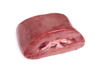 Photo of Cut fresh raw pork kidney on white background