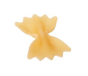 Photo of One piece of raw farfalle pasta isolated on white