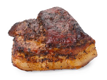 Piece of tasty baked pork belly isolated on white