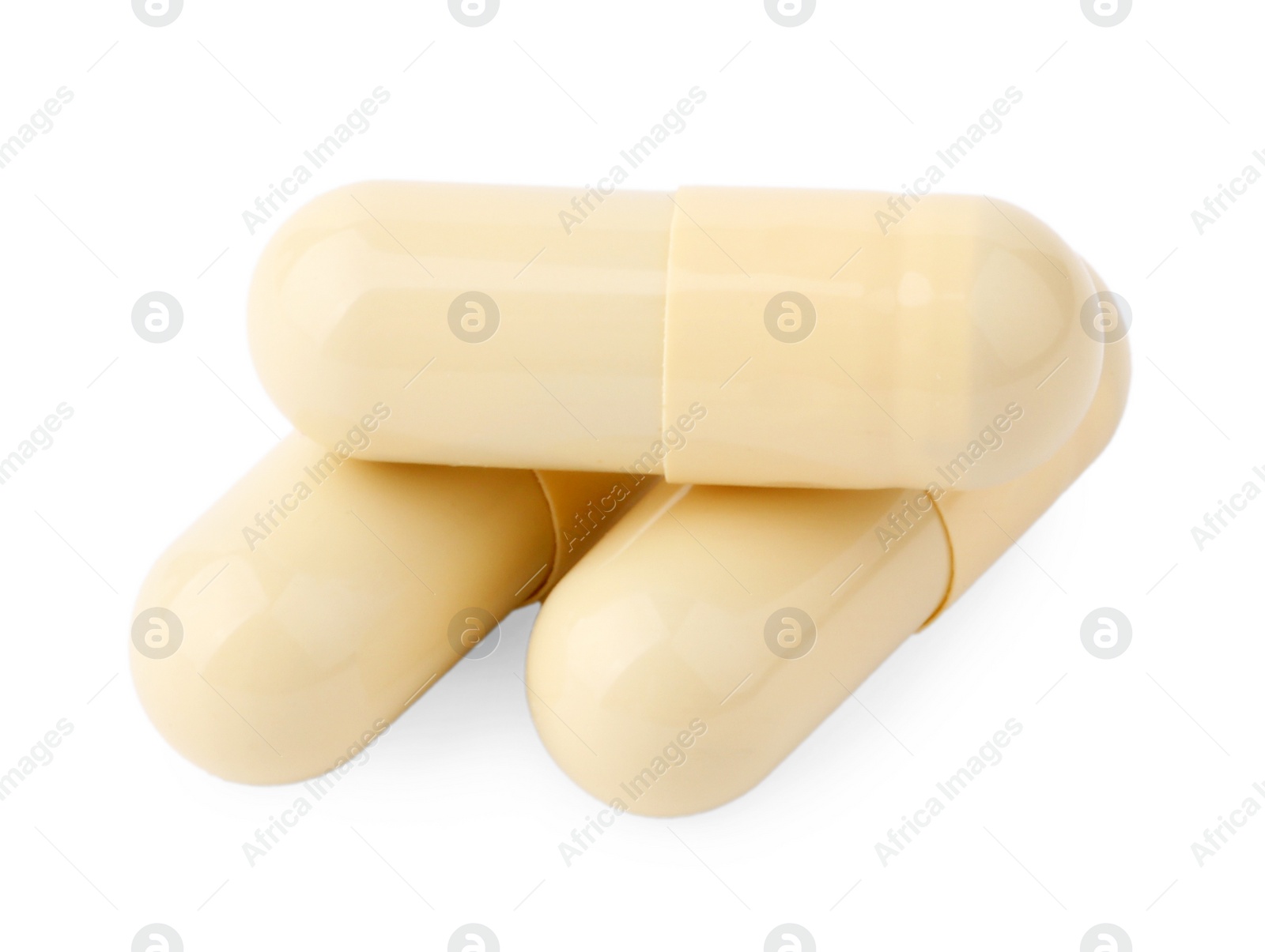 Photo of Vitamin capsules isolated on white. Health supplements