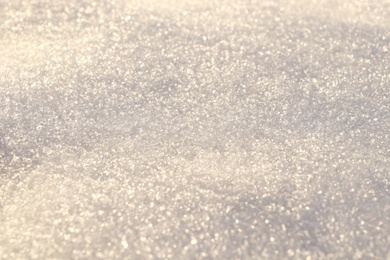 Photo of Beautiful snow as background, closeup view. Winter weather