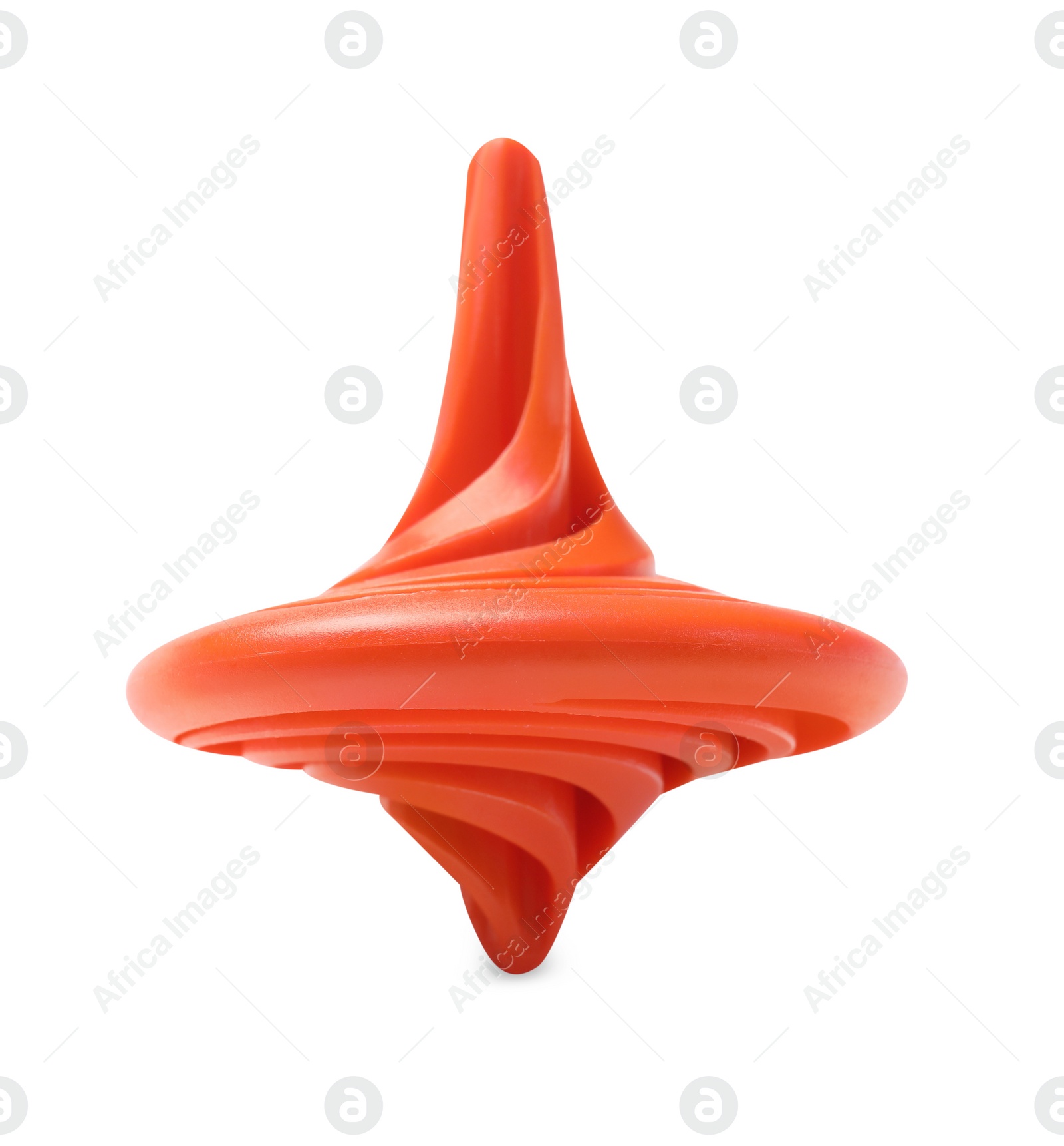 Photo of One orange spinning top on white background