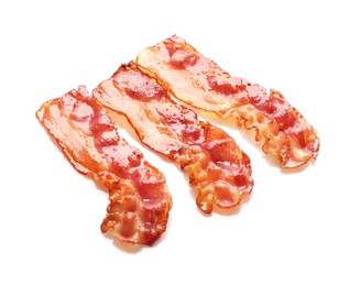 Photo of Fried bacon on white background