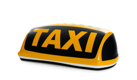 Yellow taxi roof sign isolated on white