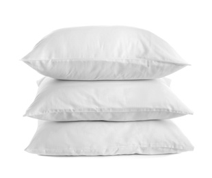 Clean soft bed pillows on white background