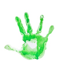 Photo of Color palm print on white background. Child's painting