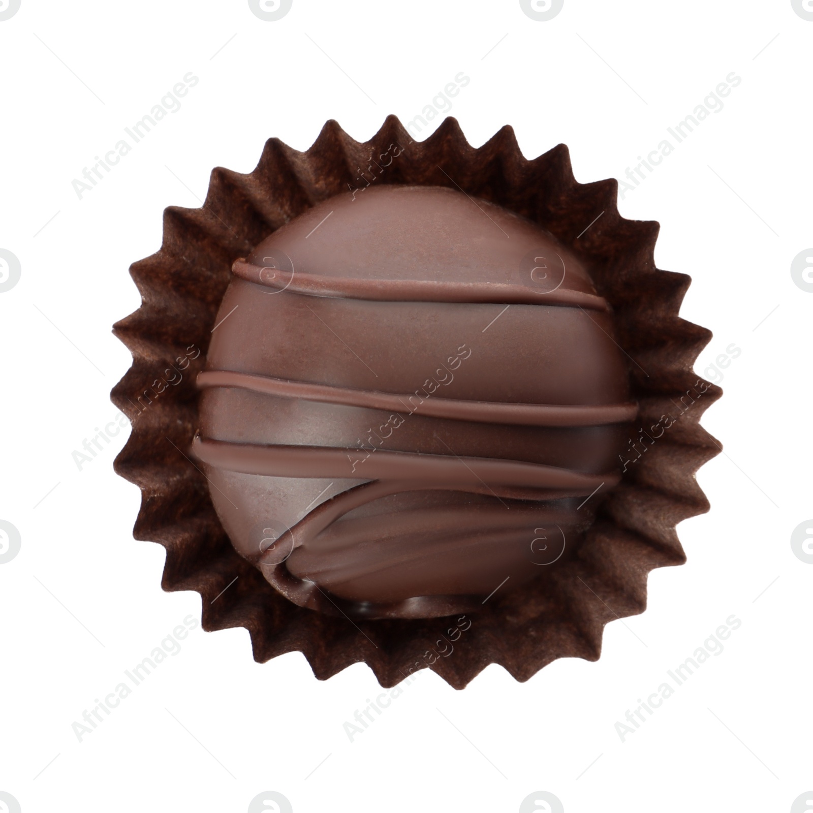 Photo of Delicious sweet chocolate truffle isolated on white, top view