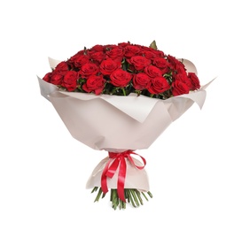 Luxury bouquet of fresh red roses isolated on white