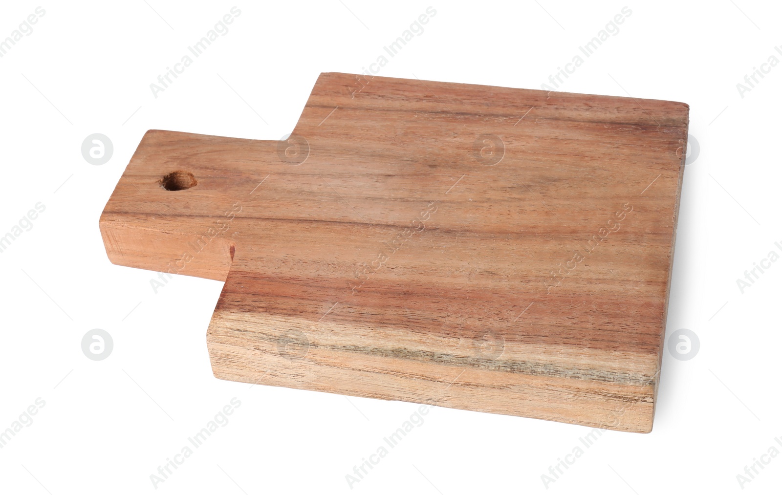 Photo of One wooden cutting board isolated on white