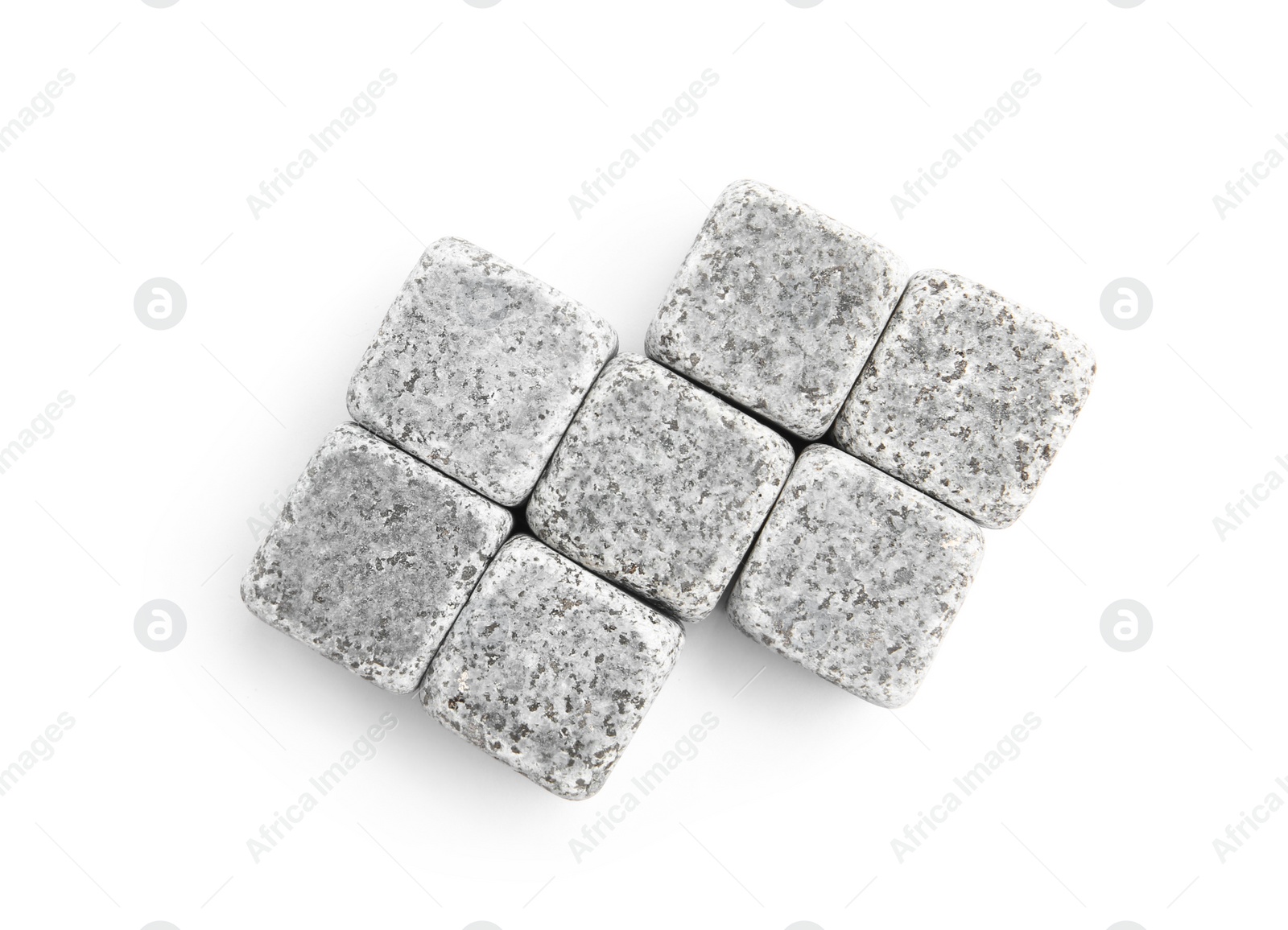 Photo of Whiskey stones on white background, top view