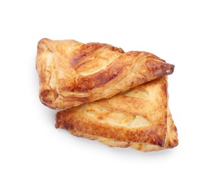 Photo of Fresh tasty puff pastry on white background, top view