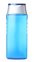 Photo of Blue bottle isolated on white. Men's cosmetics