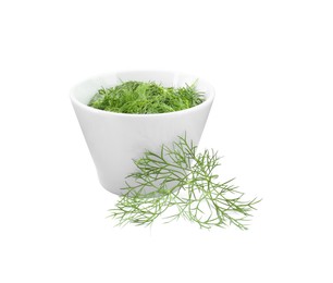 Photo of Bowl of fresh dill isolated on white