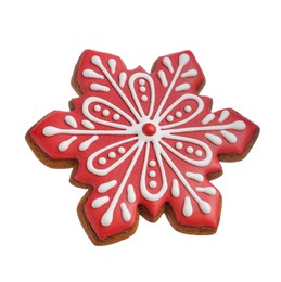 Tasty Christmas cookie in shape of snowflake isolated on white