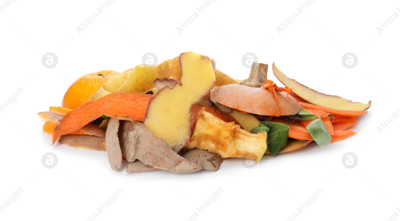 Photo of Pile of organic waste for composting on white background