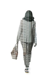 Image of Double exposure of businesswoman and office building