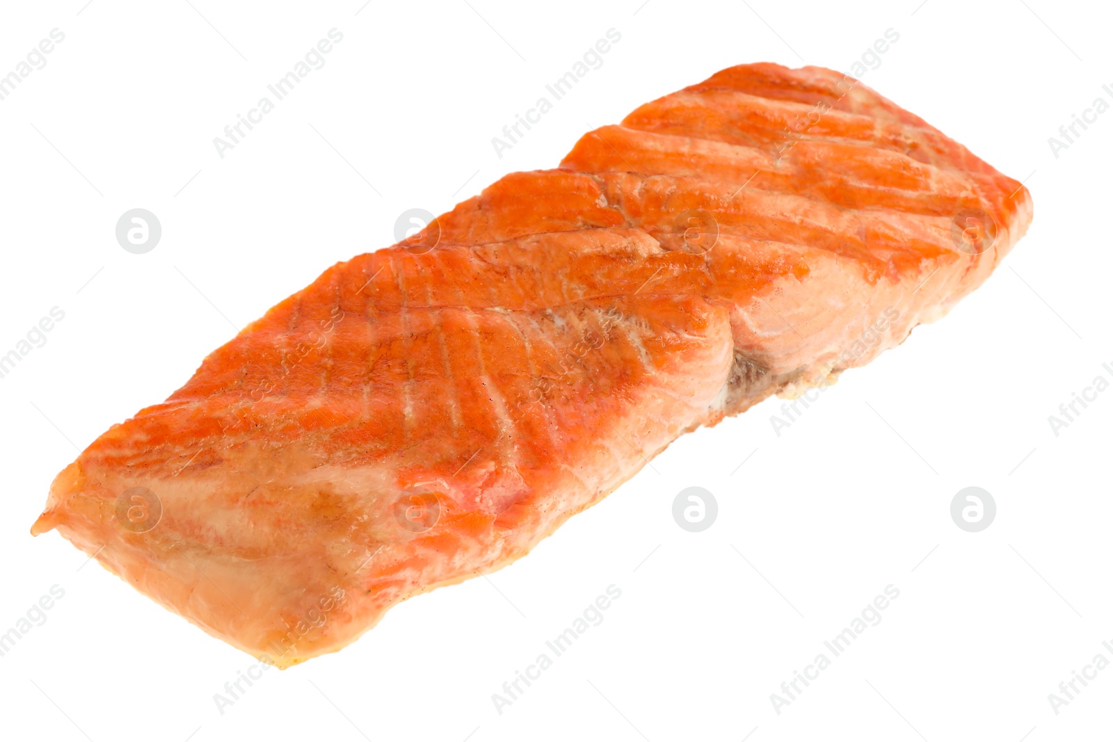 Photo of Piece of tasty grilled salmon isolated on white