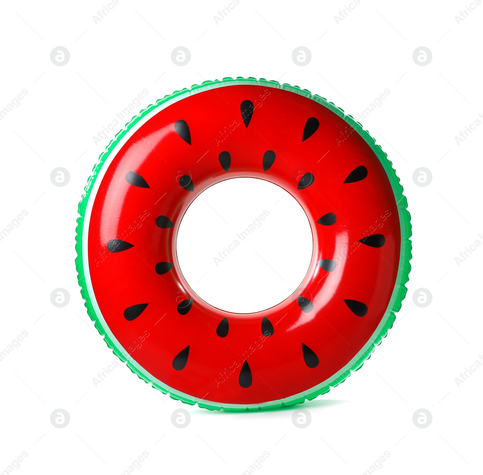 Photo of Bright inflatable ring isolated on white. Beach accessories