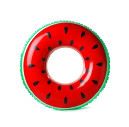 Photo of Bright inflatable ring isolated on white. Beach accessories