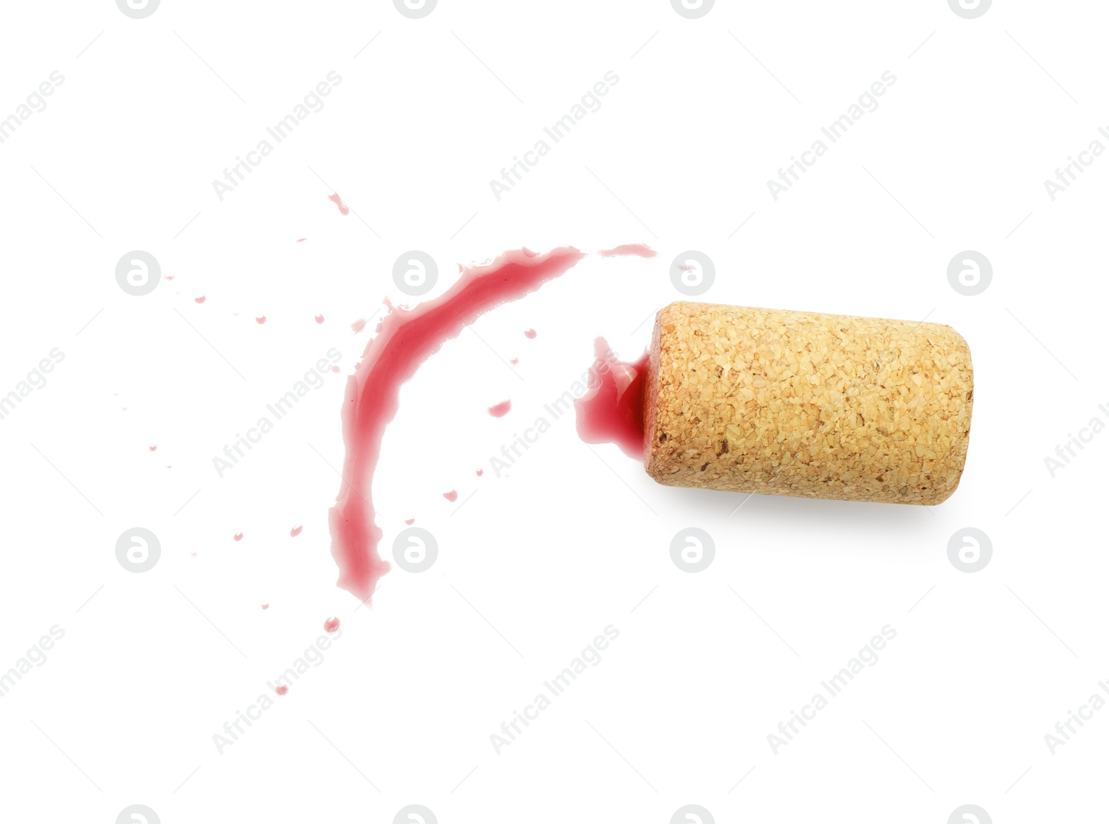 Photo of Bottle cork with wine stains isolated on white, top view