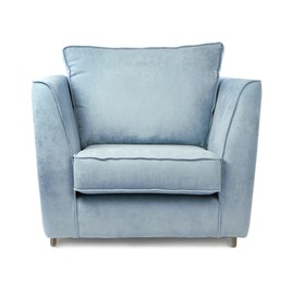 One comfortable light blue armchair isolated on white