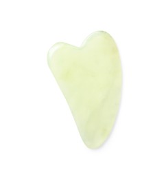 Jade gua sha tool on white background, top view
