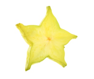 Photo of Slice of juicy carambola on white background