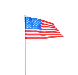 Photo of American flag on white background. National symbol