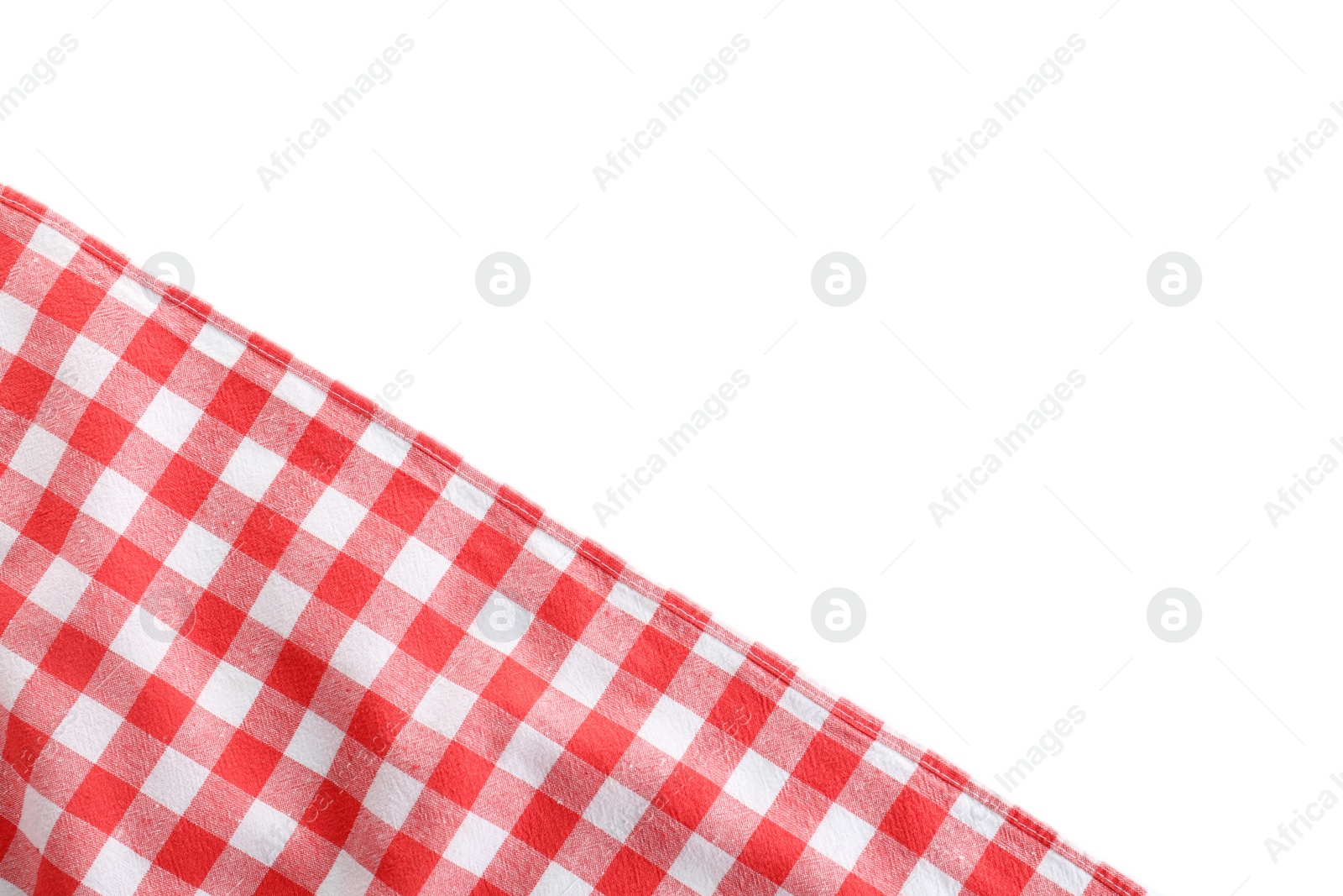 Photo of Classic red checkered blanket isolated on white, top view