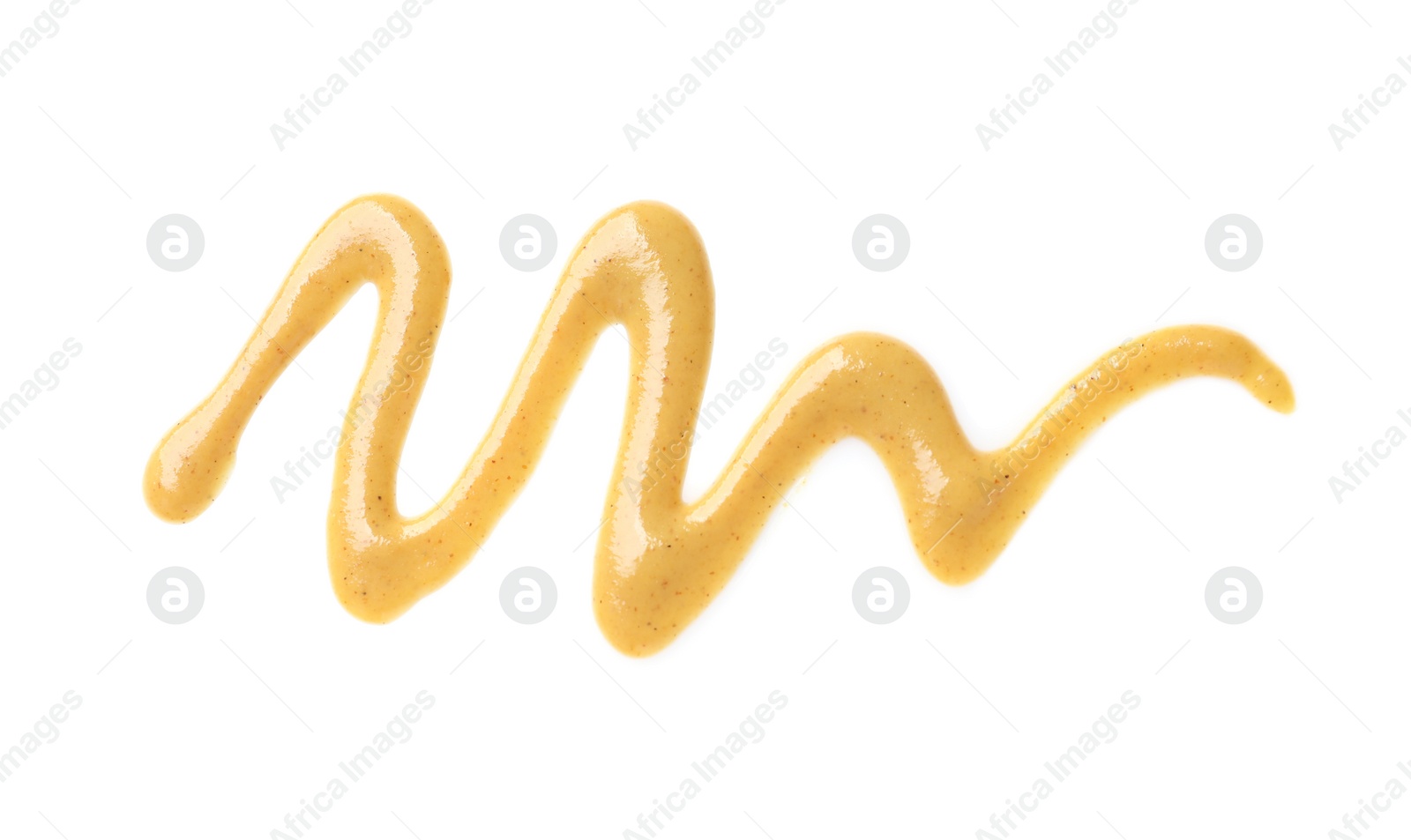 Photo of Delicious mustard on white background, top view. Spicy sauce