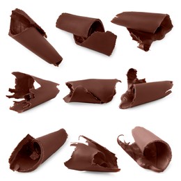 Image of Many chocolate curls isolated on white, collection