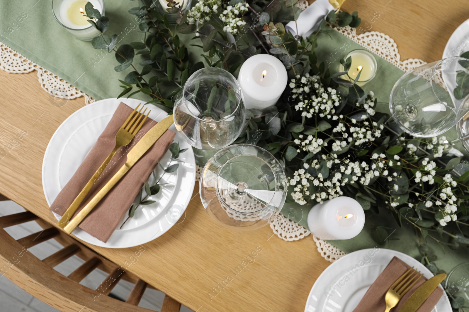 Photo of Stylish elegant table setting for festive dinner, flat lay