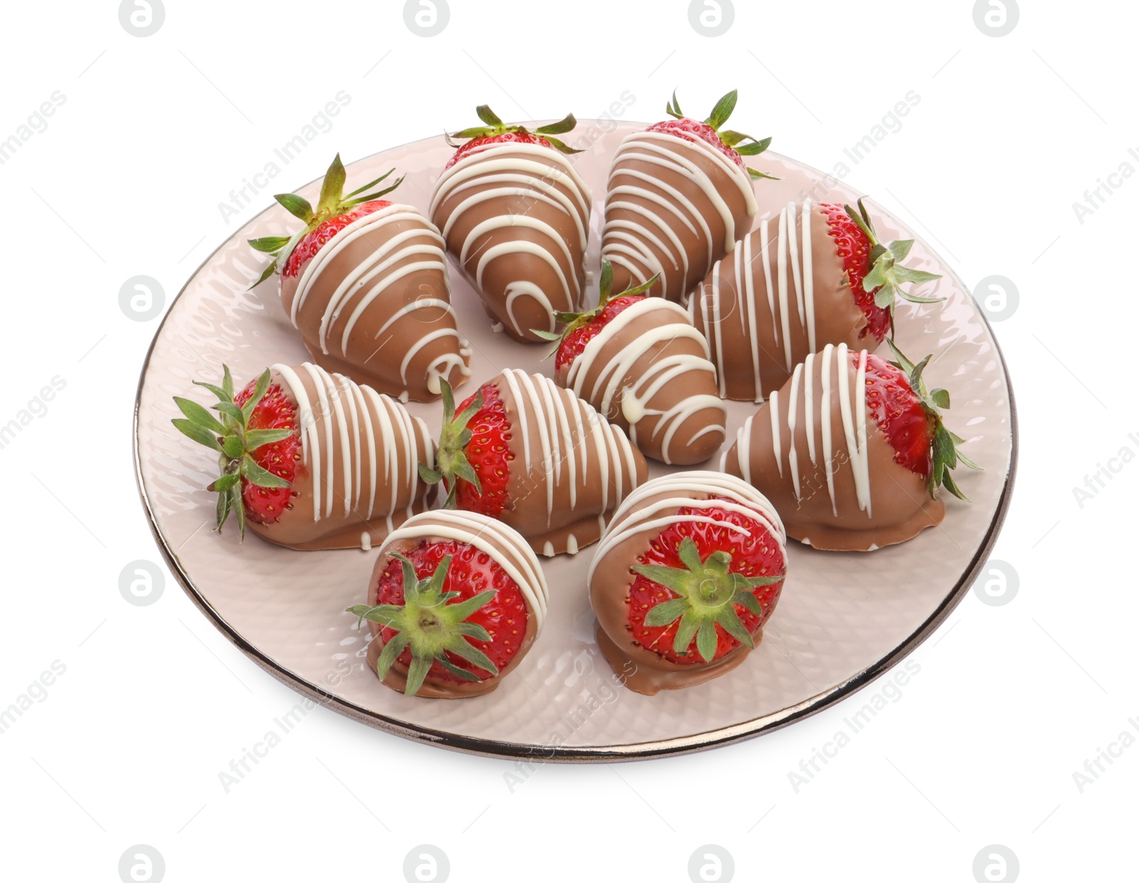 Photo of Delicious strawberries covered with chocolate isolated on white