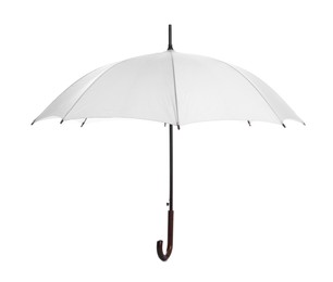 One open straight umbrella isolated on white