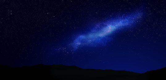 Image of Mountain landscape and beautiful starry sky at night. Banner design