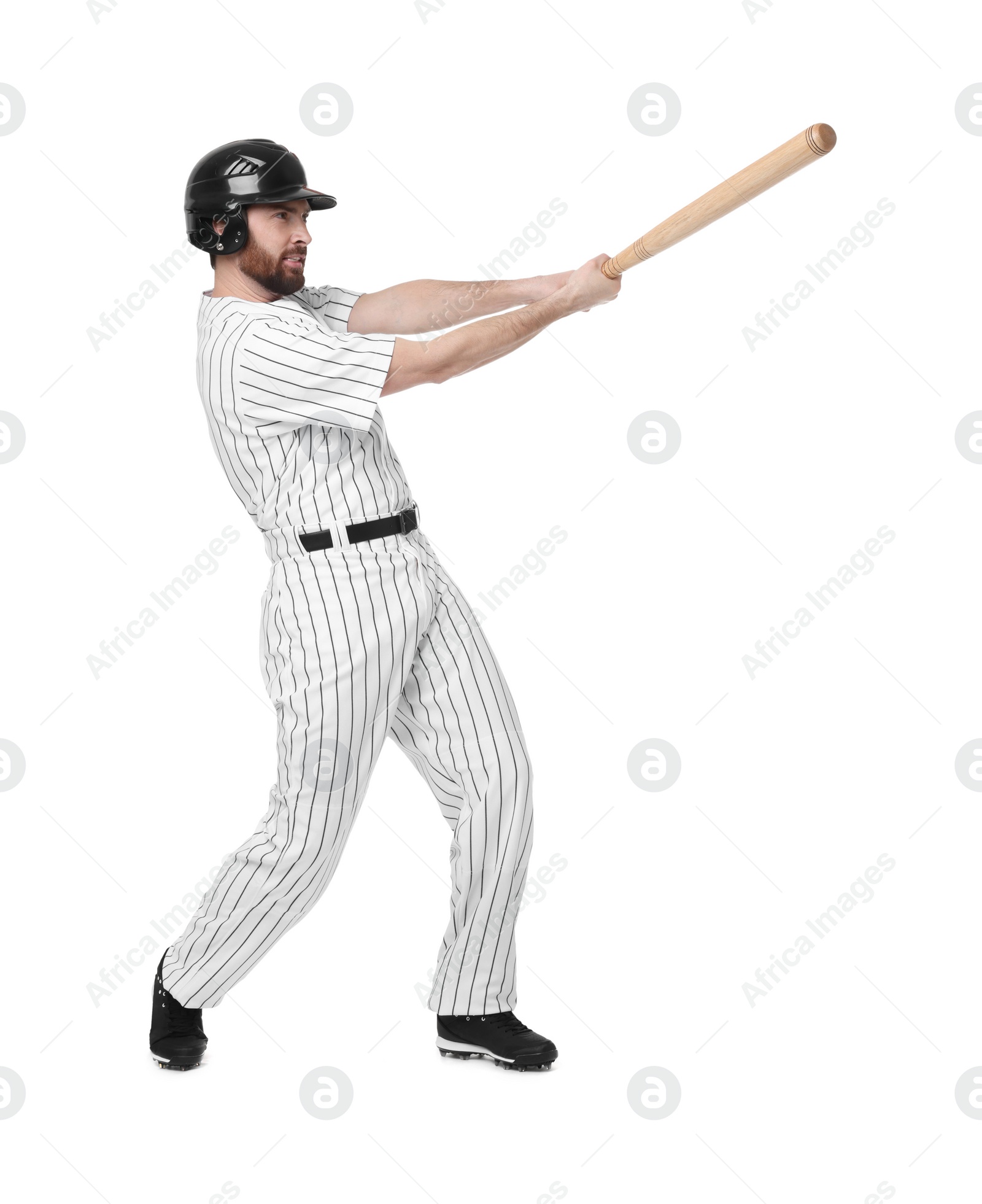 Photo of Baseball player with bat on white background