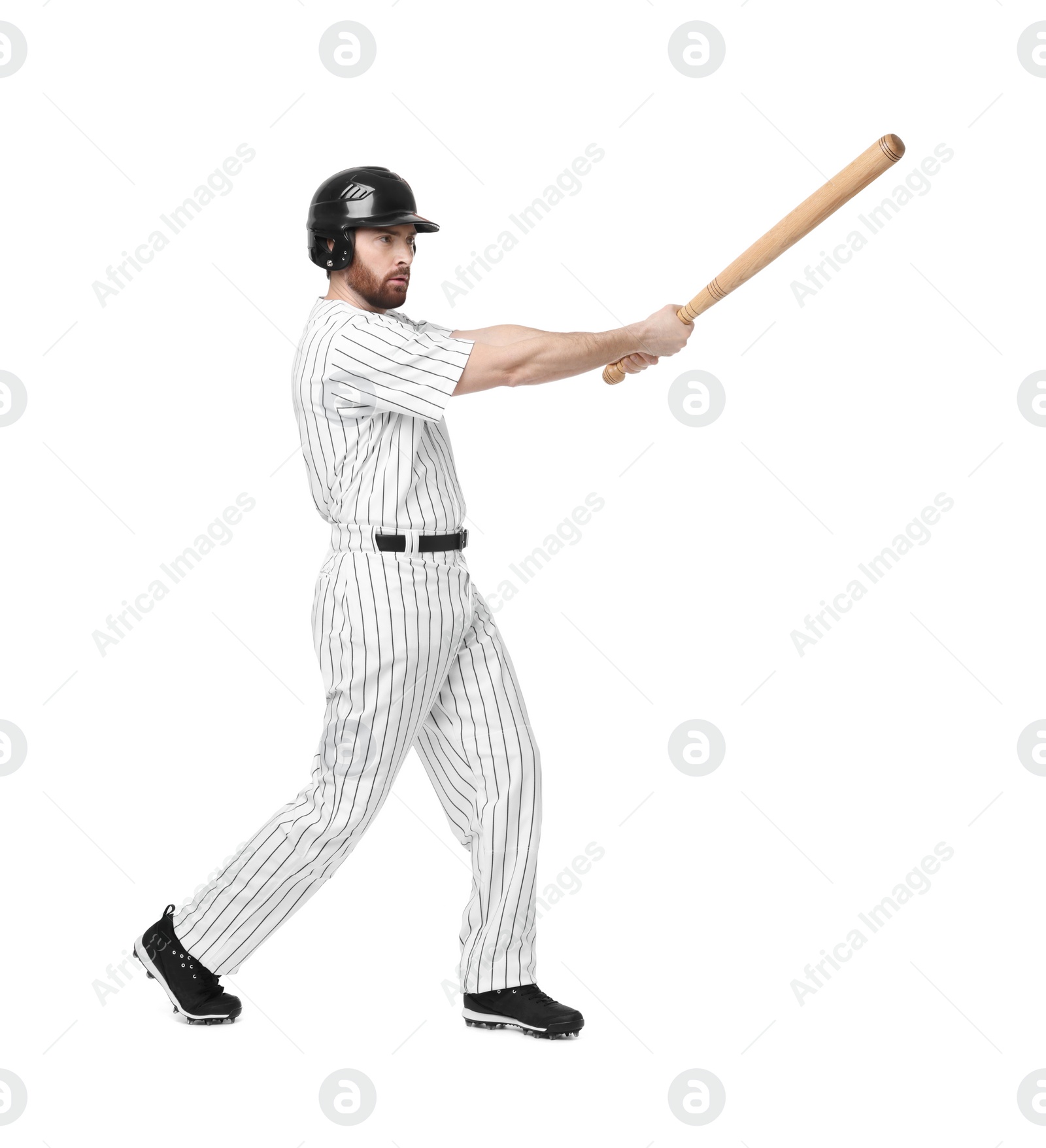 Photo of Baseball player with bat on white background