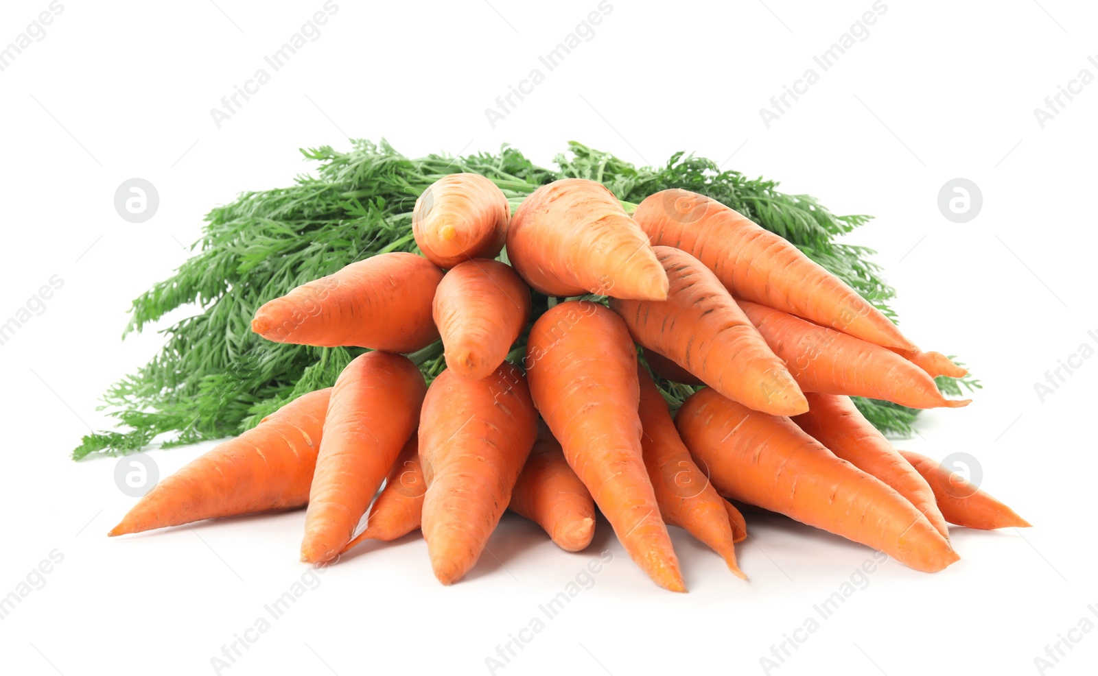 Photo of Bunch of fresh ripe carrots isolated on white